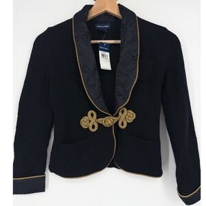 NWT Ralph Lauren Black Cashmere Blazer Sweater Silk Collar Sz M 8-10